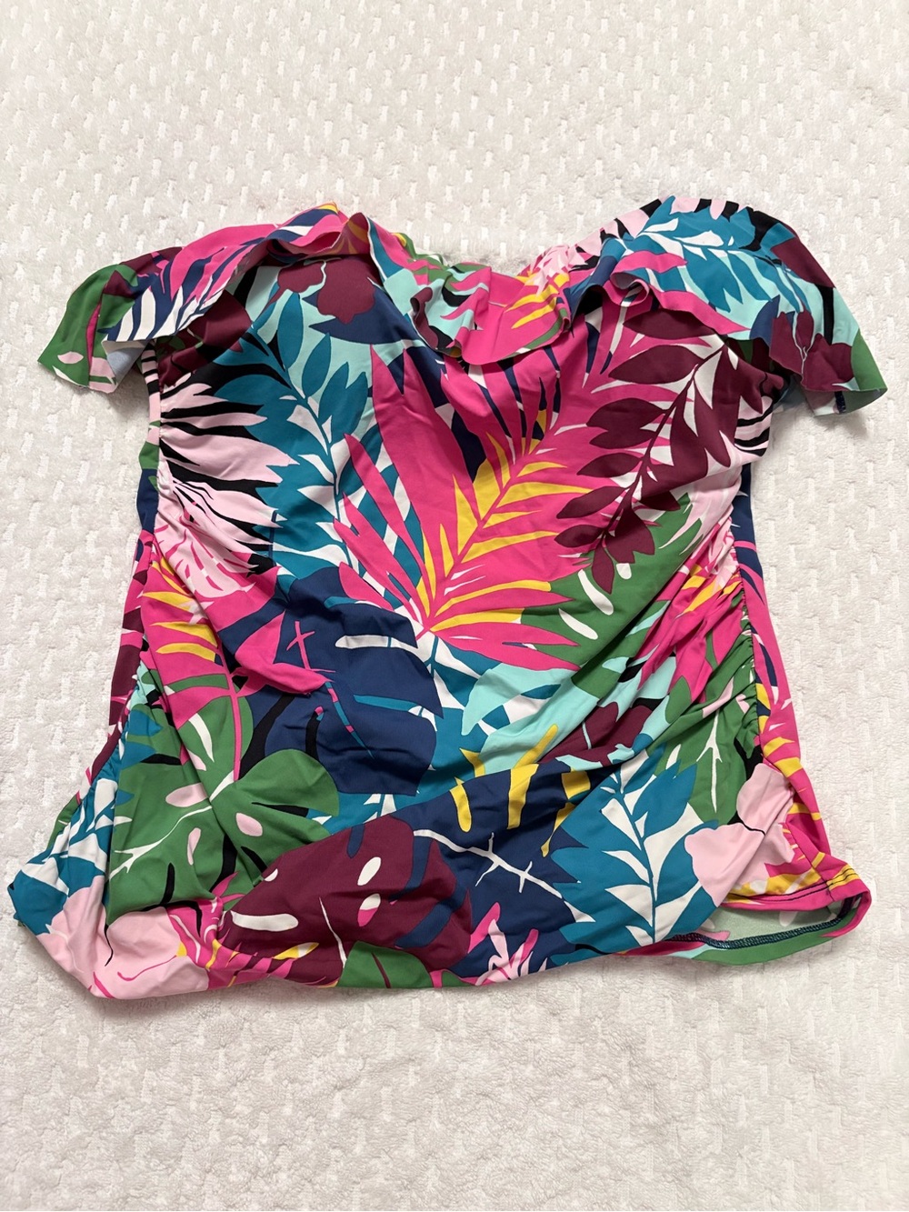 Vibrant Tropical Off-Shoulder Swim Tunic - Multicolor